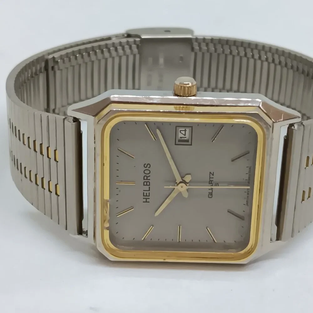 Helbros 87-3 Men's 29x30mm Slim Profile Two Tone Gray Dial Quartz Dress Watch